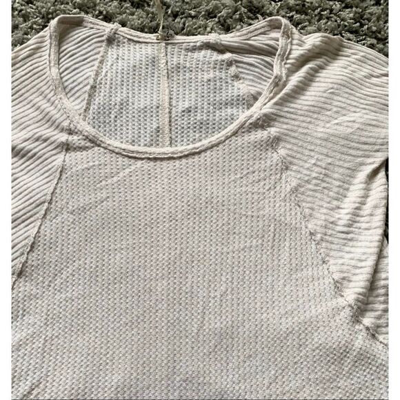 Free People Ventura Creamy Waffle Weave Thermal BOHO TUNIC SHIRT TOP sz M - Picture 3 of 8